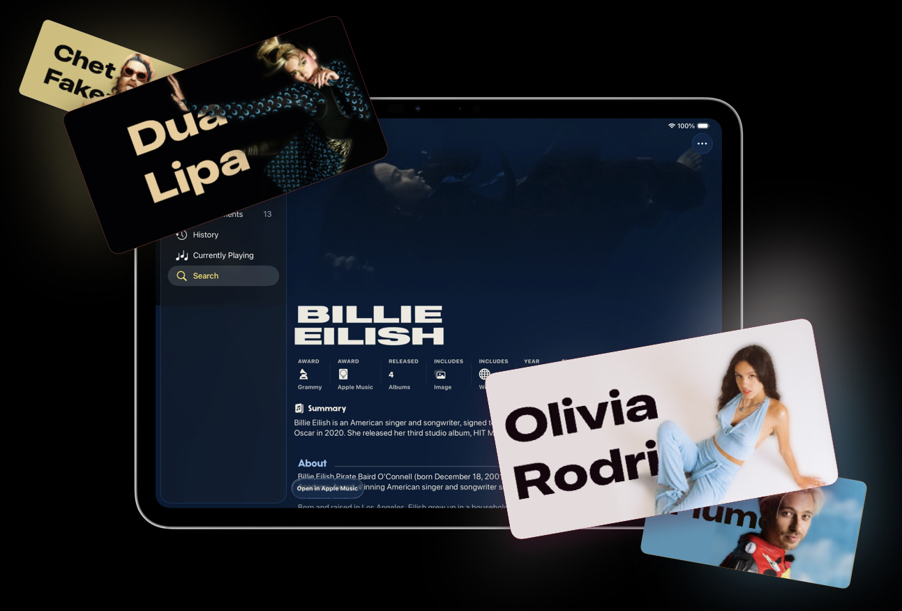 screenshot of detailed artist profiles